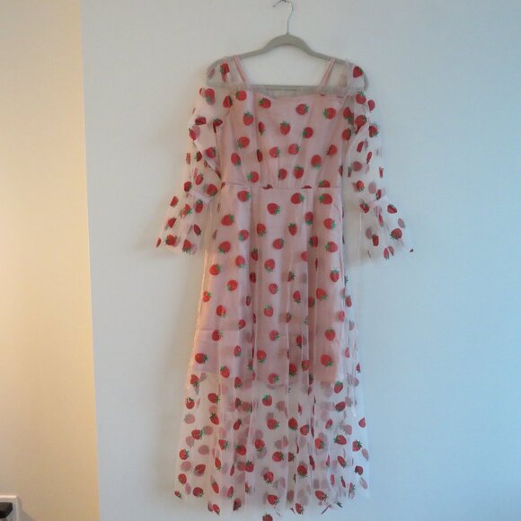 MASKED QUEEN COTTAGECORE Strawberry Tulle Midi Dress Coquette Whimsy Retro NWT - Picture 13 of 16
